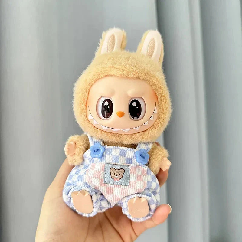 Handmade Labubu Summer Dungarees Checked Bear Outfit with Accessories