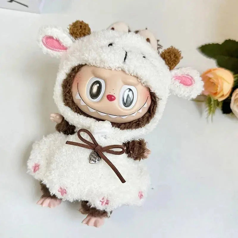 Handmade Labubu White Sheep Overalls Outfit