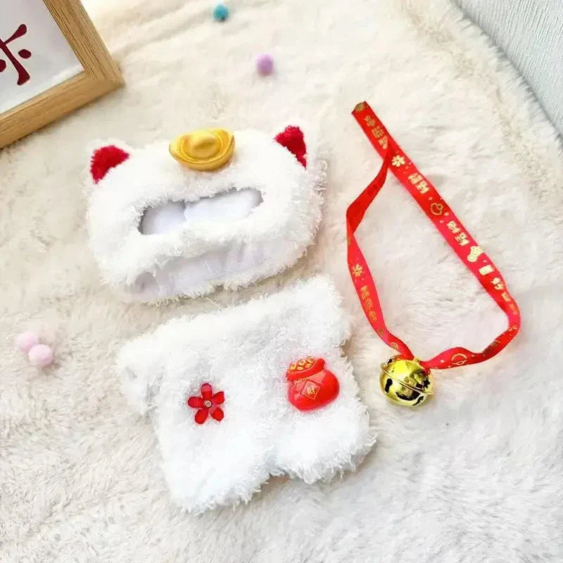 Kawaii Labubu White Lucky Cat Outfit